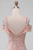 Blush Bodycon Blush Vestido Curto Floral de Ombro Frio Floral de Regresso a Casa com Bordados