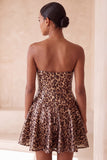 Vestido Mini de Regresso a Casa Glam Leopardo Leopardo Com Lantejoulas, Corte Sem Alças & Abertura