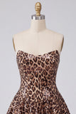 Vestido Mini de Regresso a Casa Glam Leopardo Leopardo Com Lantejoulas, Corte Sem Alças & Abertura