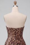 Vestido Mini de Regresso a Casa Glam Leopardo Leopardo Com Lantejoulas, Corte Sem Alças & Abertura