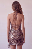 Vestido Mini de Regresso a Casa Bodycon Bodycon Estampado de Leopardo com Cordões