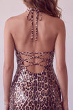 Vestido Mini de Regresso a Casa Bodycon Bodycon Estampado de Leopardo com Cordões
