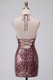 Vestido Mini de Regresso a Casa Bodycon Bodycon Estampado de Leopardo com Cordões