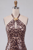 Vestido Mini de Regresso a Casa Bodycon Bodycon Estampado de Leopardo com Cordões