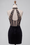 Vestido curto de regresso a casa, vestido curto de finalistas com espartilho preto, veludo com decote profundo em V, com bordado