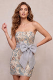 Vestido Curto de Regresso ao Casamento Curta Bodycon Cinzento Cinzento Claro, Lantejoulas Bodycon,