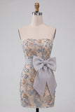 Vestido Curto de Regresso ao Casamento Curta Bodycon Cinzento Cinzento Claro, Lantejoulas Bodycon,