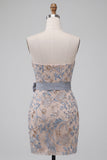 Vestido Curto de Regresso ao Casamento Curta Bodycon Cinzento Cinzento Claro, Lantejoulas Bodycon,