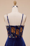 Vestido Curto de Finalistas de Finalistas em Veludo A-Line Espartilho A-Line Azul