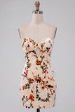 Vestido de regresso a casa, com estampado sem alças em veludo floral Champanhe Bodycon, com fechadura