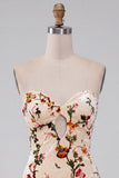 Vestido de regresso a casa, com estampado sem alças em veludo floral Champanhe Bodycon, com fechadura