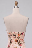 Vestido de regresso a casa, com estampado sem alças em veludo floral Champanhe Bodycon, com fechadura