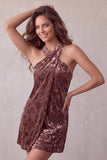 Vestido de cocktail calqui Bodycon Bodycon Halter Burnout Veludo Curto de Veludo