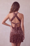 Vestido de cocktail calqui Bodycon Bodycon Halter Burnout Veludo Curto de Veludo
