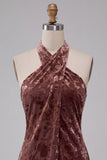 Vestido de cocktail calqui Bodycon Bodycon Halter Burnout Veludo Curto de Veludo