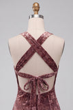 Vestido de cocktail calqui Bodycon Bodycon Halter Burnout Veludo Curto de Veludo