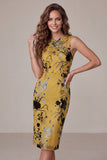 Vestido de Convidado de Casamento Midi Floral Midi Amarelo Amarelo Gengibre
