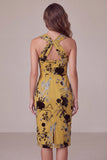 Vestido de Convidado de Casamento Midi Floral Midi Amarelo Amarelo Gengibre