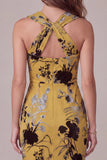 Vestido de Convidado de Casamento Midi Floral Midi Amarelo Amarelo Gengibre