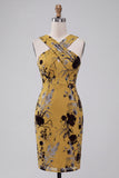 Vestido de Convidado de Casamento Midi Floral Midi Amarelo Amarelo Gengibre