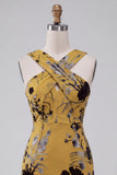 Vestido de Convidado de Casamento Midi Floral Midi Amarelo Amarelo Gengibre