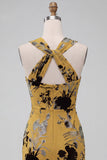 Vestido de Convidado de Casamento Midi Floral Midi Amarelo Amarelo Gengibre