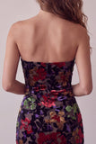 Vestido Mini de Regresso a Casa Preto Bodycon Bodycon, Estampado Floral Sem Alças, com franjas