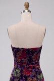 Vestido Mini de Regresso a Casa Preto Bodycon Bodycon, Estampado Floral Sem Alças, com franjas
