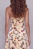 Vestido formal longo com padrão A-line assimétrico com folhos com folhos altos e baixos estampado champanhe