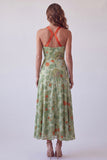 Vestido formal longo floral floral Sage Sage A-Line Halter Dusty com laço