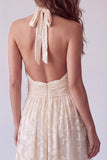 Vestido formal longo e franzido em linha A em marfim floral