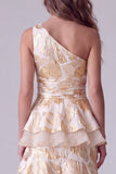 Vestido formal longo com folhos assimétrico de um ombro com um ombro e folhos