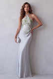 Vestido Formal Longo de Cetim Cinzento Cinzento Felal