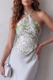 Vestido Formal Longo de Cetim Cinzento Cinzento Felal