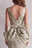 Vestido formal longo em V, sereia sálvia empoeirada High-Low com laço