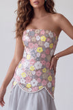 Vestido formal longo floral sem alças cinzento Sereia cinzenta brilhante com pérolas