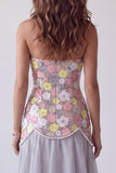 Vestido formal longo floral sem alças cinzento Sereia cinzenta brilhante com pérolas