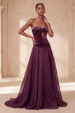 Vestido formal longo longo e franzido em linha malva vintage, Espartilho A-Line A-Line e Fechadura