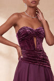 Vestido formal longo longo e franzido em linha malva vintage, Espartilho A-Line A-Line e Fechadura