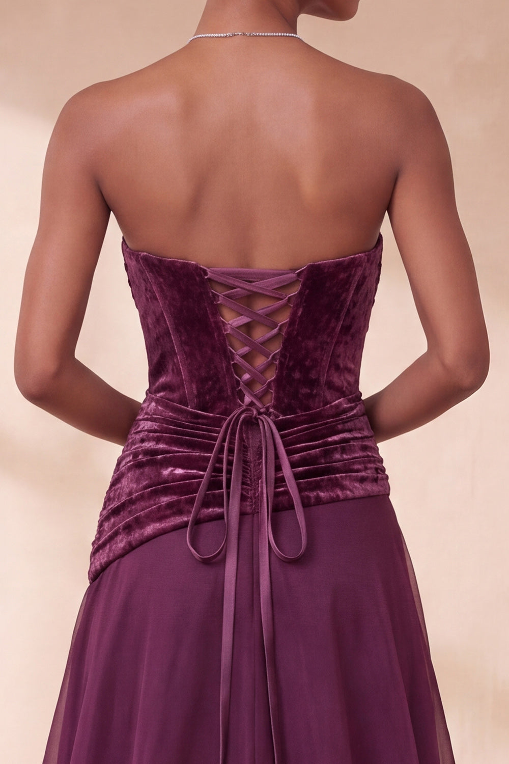 Vestido formal longo longo e franzido em linha malva vintage, Espartilho A-Line A-Line e Fechadura