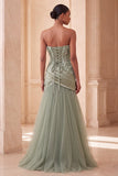 Vestido formal longo com lantejoulas verde-sálvia verde-sálvia linha A com lantejoulas, vestido formal comprido com drapeado