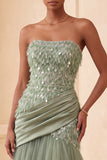 Vestido formal longo com lantejoulas verde-sálvia verde-sálvia linha A com lantejoulas, vestido formal comprido com drapeado