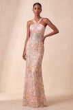 Vestido formal longo com blush caber Blush Sheath Vestido Formal Longo com Bordados