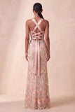 Vestido formal longo com blush caber Blush Sheath Vestido Formal Longo com Bordados