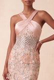 Vestido formal longo com blush caber Blush Sheath Vestido Formal Longo com Bordados