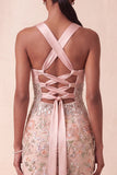 Vestido formal longo com blush caber Blush Sheath Vestido Formal Longo com Bordados