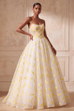Vestido de baile de marfim, organza sem alças, vestido formal longo franzido