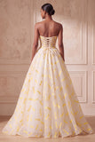 Vestido de baile de marfim, organza sem alças, vestido formal longo franzido