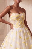 Vestido de baile de marfim, organza sem alças, vestido formal longo franzido
