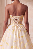 Vestido de baile de marfim, organza sem alças, vestido formal longo franzido